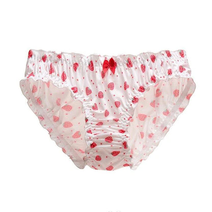 Sweet Strawberry Patterned Women's Panties Cute Kawaii Ruffled Trim Design