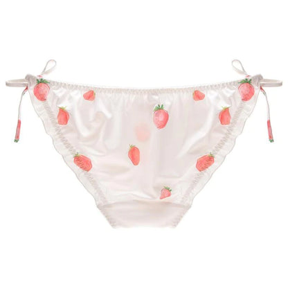 Sweet Strawberry Patterned Women's Panties Cute Kawaii Ruffled Trim Design