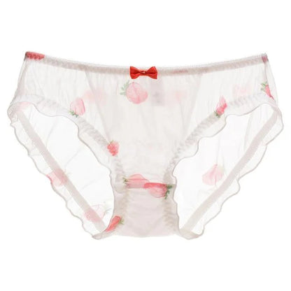 Sweet Strawberry Patterned Women's Panties Cute Kawaii Ruffled Trim Design