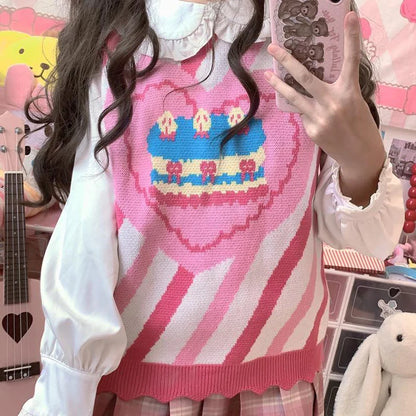 Sweet Style Birthday Cake Knit Vest Sweater Indulge in Adorable Kawaii Fashion