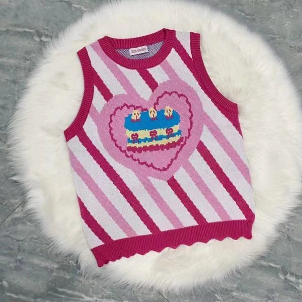 Sweet Style Birthday Cake Knit Vest Sweater Indulge in Adorable Kawaii Fashion