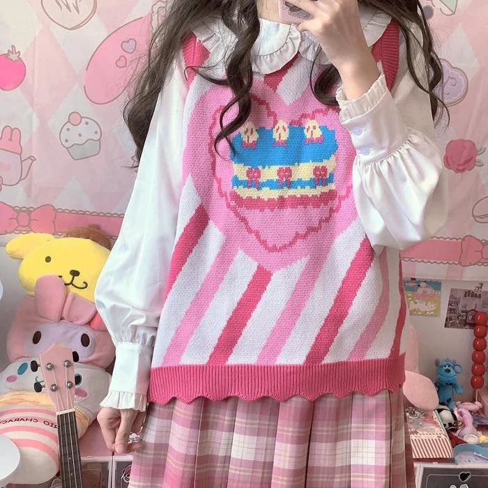 Sweet Style Birthday Cake Knit Vest Sweater Indulge in Adorable Kawaii Fashion