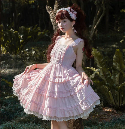 Girly Lolita Princess Dress Women's Captivating Style in Pastel Pink or White