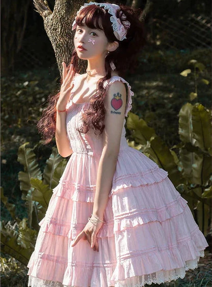 Girly Lolita Princess Dress Women's Captivating Style in Pastel Pink or White