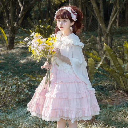 Girly Lolita Princess Dress Women's Captivating Style in Pastel Pink or White