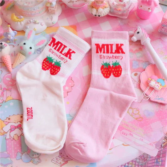 Must-Have Kawaii Strawberry Milk Socks One Size Fits Most Women