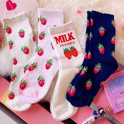 Must-Have Kawaii Strawberry Milk Socks One Size Fits Most Women