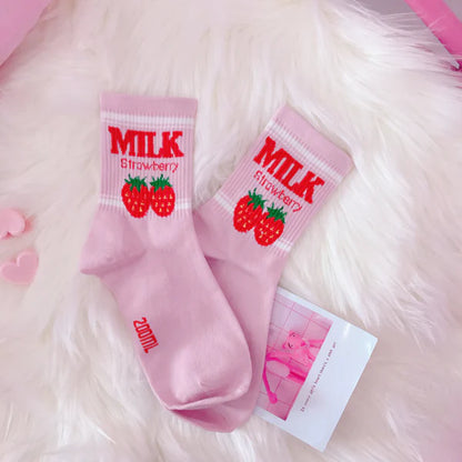 Must-Have Kawaii Strawberry Milk Socks One Size Fits Most Women