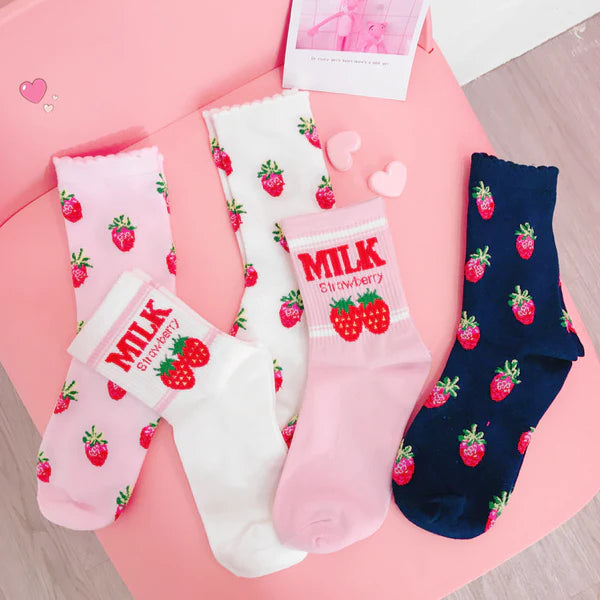 Must-Have Kawaii Strawberry Milk Socks One Size Fits Most Women