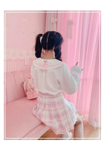 Candy Colored Plaid Pink Flower Women Lolita Skirt Lavender Pastel Beauty