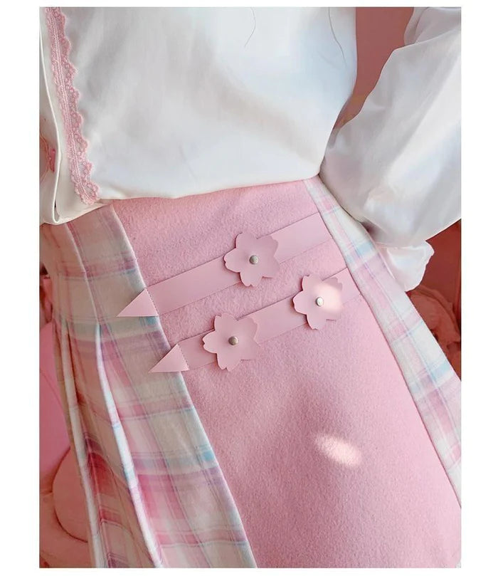 Candy Colored Plaid Pink Flower Women Lolita Skirt Lavender Pastel Beauty