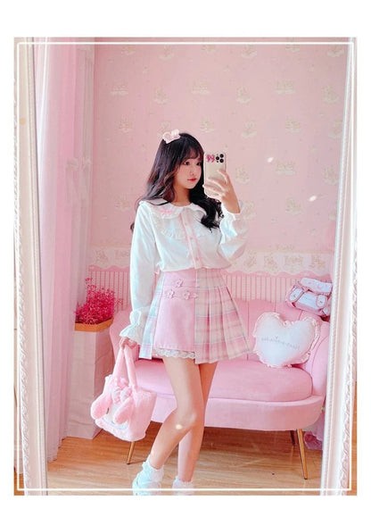 Candy Colored Plaid Pink Flower Women Lolita Skirt Lavender Pastel Beauty