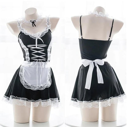 French Maid Dress Traditional Lace Delightful Bows Alluring Ruffles