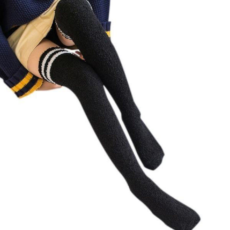 Adorable & Soft Fuzzy Thigh High Striped Stockings Cute Kawaii Fashion