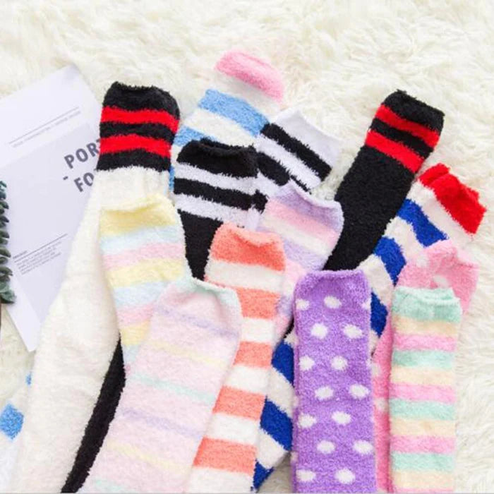 Adorable & Soft Fuzzy Thigh High Striped Stockings Cute Kawaii Fashion