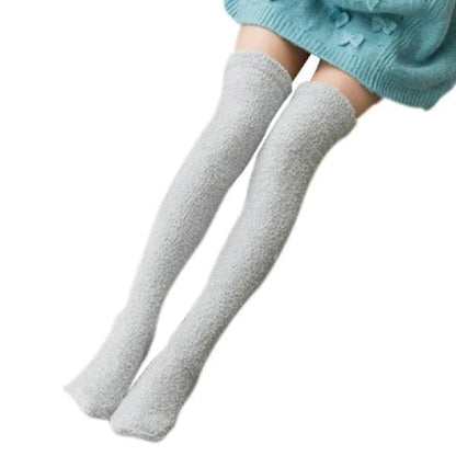 Adorable & Soft Fuzzy Thigh High Striped Stockings Cute Kawaii Fashion