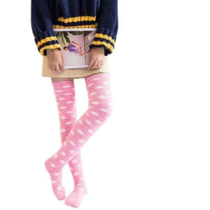 Adorable & Soft Fuzzy Thigh High Striped Stockings Cute Kawaii Fashion