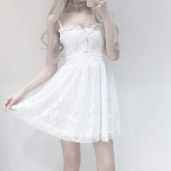 Ethereal White Lace Women's Dress Feel Like a Floating Fairy