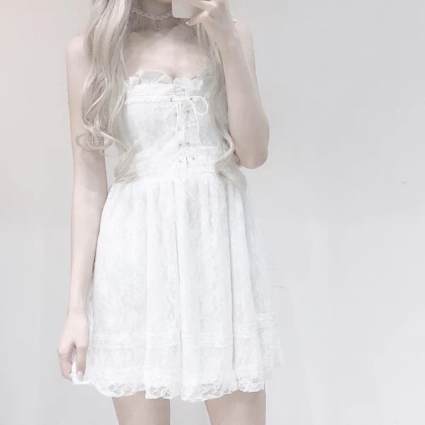 Ethereal White Lace Women's Dress Feel Like a Floating Fairy