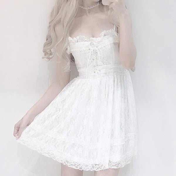 Ethereal White Lace Women's Dress Feel Like a Floating Fairy