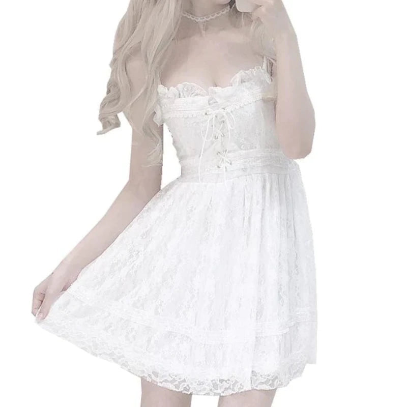 Ethereal White Lace Women's Dress Feel Like a Floating Fairy