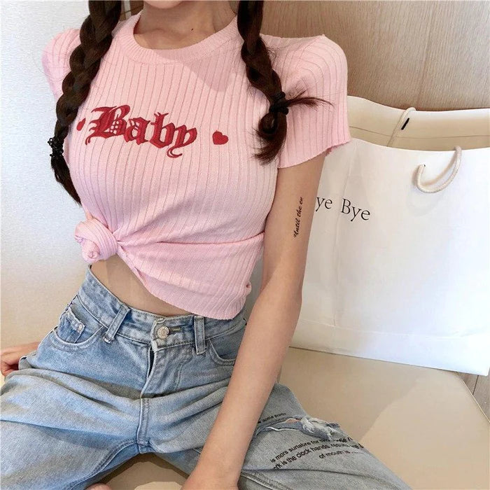 Baby Crop Top Pastel Pink Knit Women's Belly Shirt Gift for Babygirls