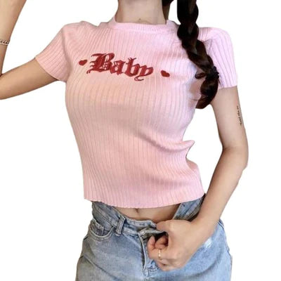 Baby Crop Top Pastel Pink Knit Women's Belly Shirt Gift for Babygirls