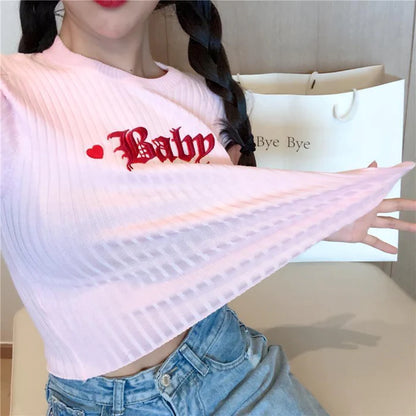 Baby Crop Top Pastel Pink Knit Women's Belly Shirt Gift for Babygirls