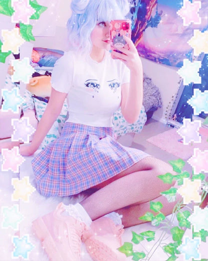 Sad Eyes Anime Girl Women's Crop Top Cute Ruffled Sleeves Limited Stock