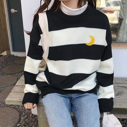 Cozy Sailor Moon Knit Striped Crewneck Sweater Be a Magical Girl