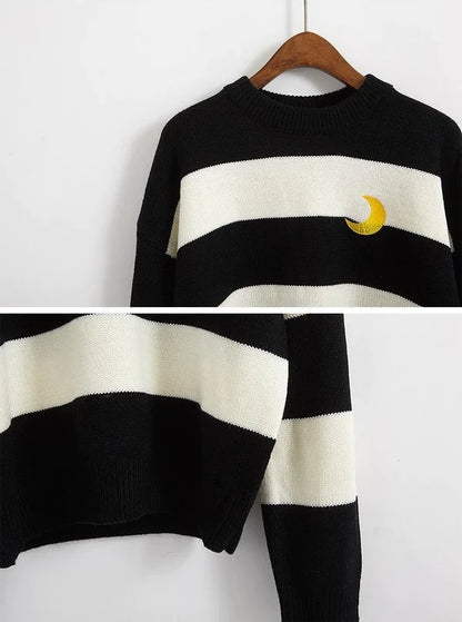 Cozy Sailor Moon Knit Striped Crewneck Sweater Be a Magical Girl