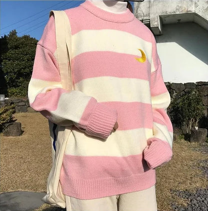 Cozy Sailor Moon Knit Striped Crewneck Sweater Be a Magical Girl