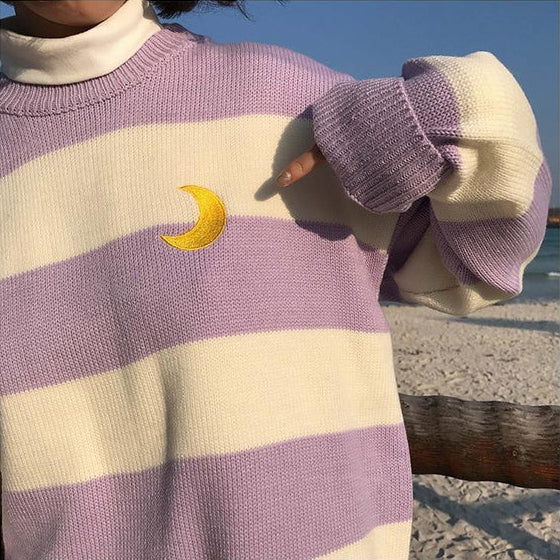 Cozy Sailor Moon Knit Striped Crewneck Sweater Be a Magical Girl