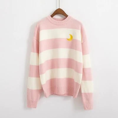 Cozy Sailor Moon Knit Striped Crewneck Sweater Be a Magical Girl