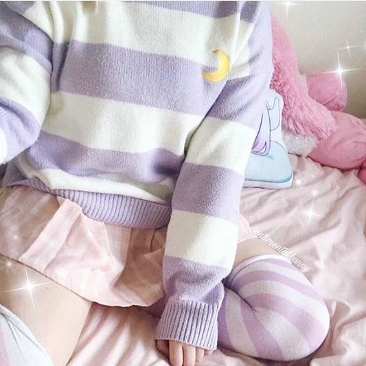 Cozy Sailor Moon Knit Striped Crewneck Sweater Be a Magical Girl