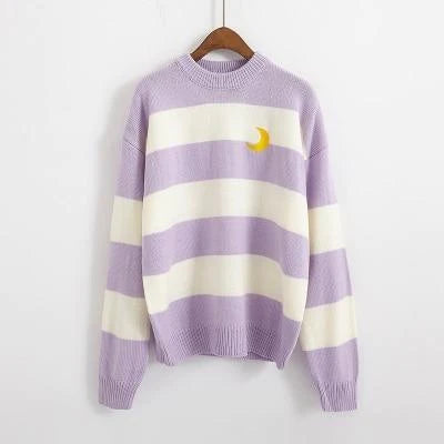 Cozy Sailor Moon Knit Striped Crewneck Sweater Be a Magical Girl