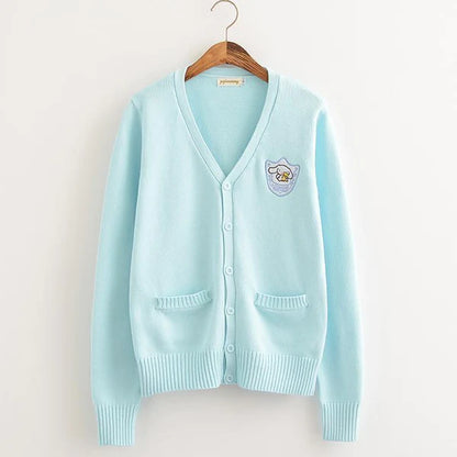 Pastel Kawaii Cardigan Charming Embroidered Badge Cute Knit Sweater