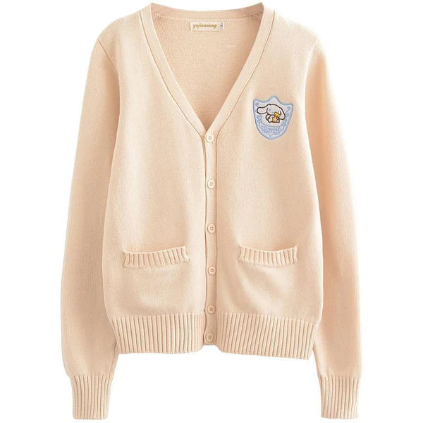 Pastel Kawaii Cardigan Charming Embroidered Badge Cute Knit Sweater