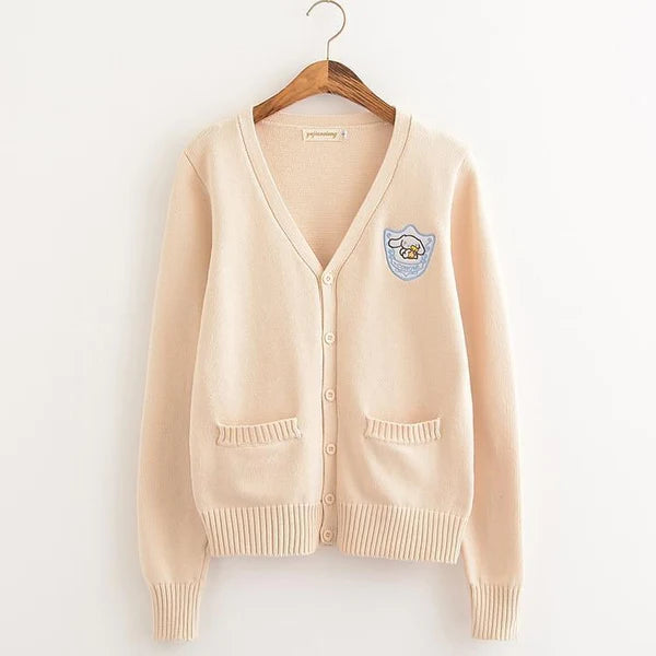 Pastel Kawaii Cardigan Charming Embroidered Badge Cute Knit Sweater