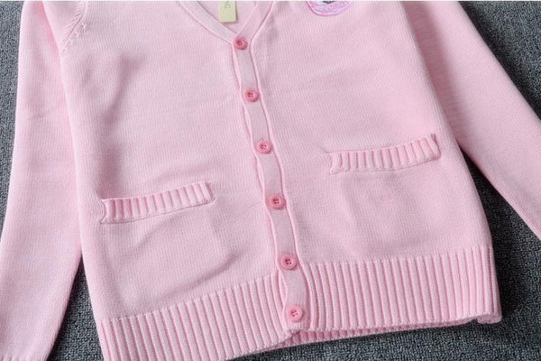 Pastel Kawaii Cardigan Charming Embroidered Badge Cute Knit Sweater