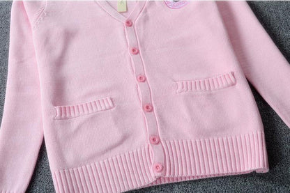 Pastel Kawaii Cardigan Charming Embroidered Badge Cute Knit Sweater