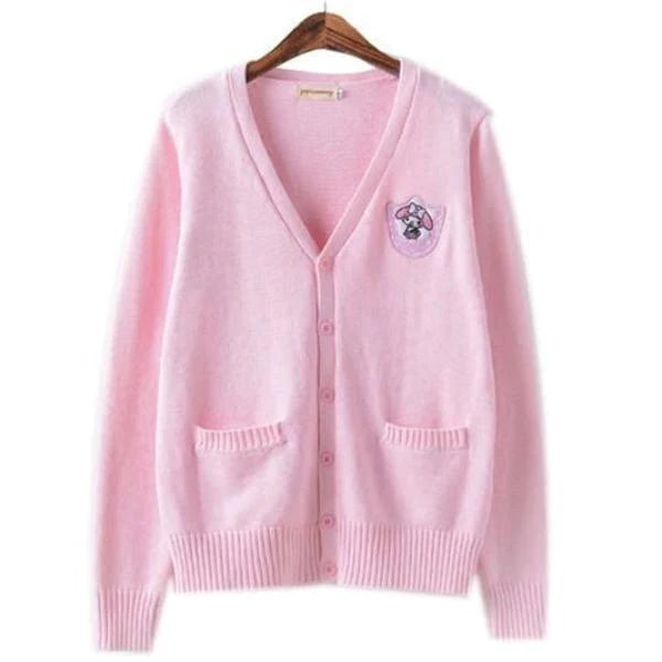 Pastel Kawaii Cardigan Charming Embroidered Badge Cute Knit Sweater