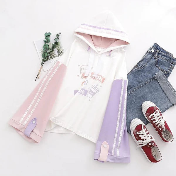 Kawaii Milk or Juice Hoodie Adorable Pastel Women's Harajuku Fashion