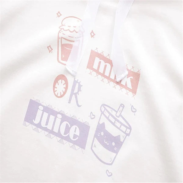 Kawaii Milk or Juice Hoodie Adorable Pastel Women's Harajuku Fashion