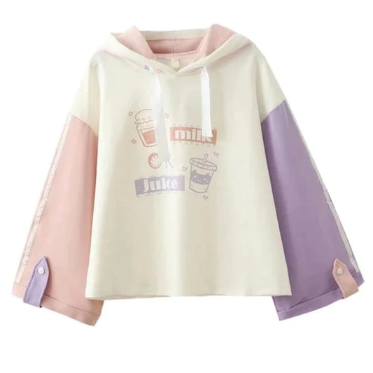 Kawaii Milk or Juice Hoodie Adorable Pastel Women's Harajuku Fashion