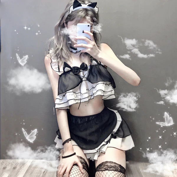 Unleash Your Inner Kawaii Kitten with Neko Kitty Cat Maid Lingerie Set