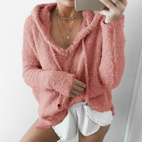 Ultra-Soft Fuzzy Hoodie Cozy & Cuddly Oversized Hooded Women's Sweater