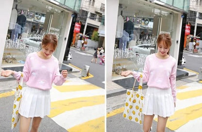 Dreamy Pastel Sky Knit Cloud Crewneck Sweater Float in Kawaii Bliss