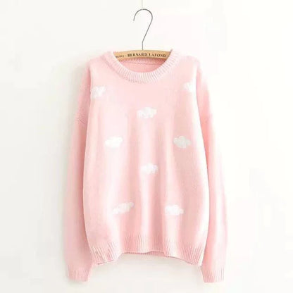 Dreamy Pastel Sky Knit Cloud Crewneck Sweater Float in Kawaii Bliss