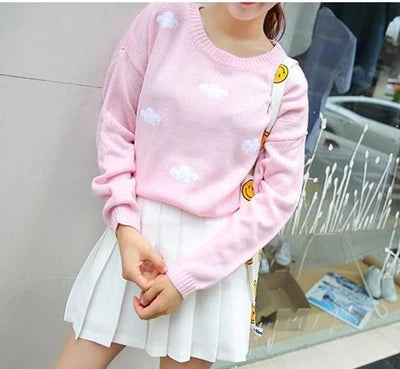 Dreamy Pastel Sky Knit Cloud Crewneck Sweater Float in Kawaii Bliss